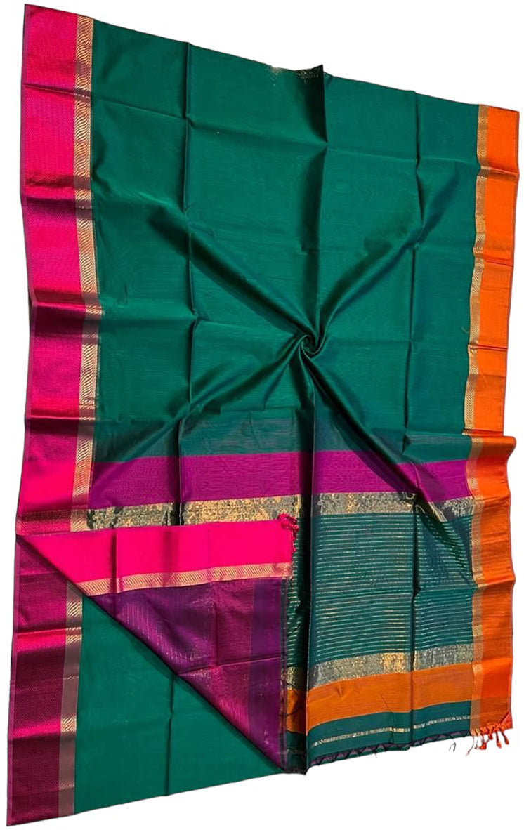 Green Maheshwari Handloom Cotton Silk Saree - Luxurion World
