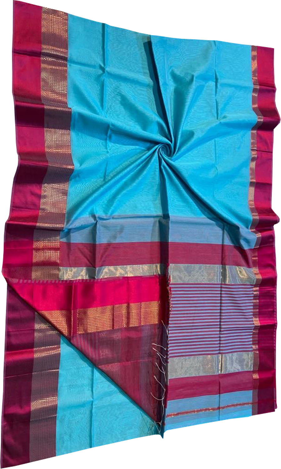 Blue Handloom Maheshwari Silk Cotton Saree - Luxurion World
