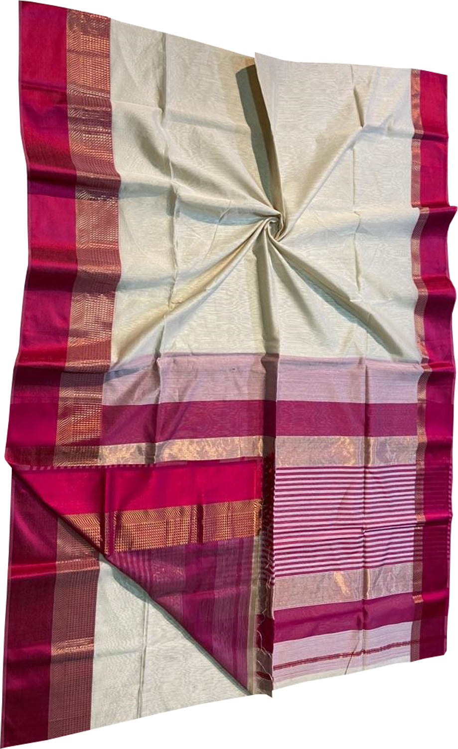 Off White Handloom Maheshwari Silk Cotton Saree - Luxurion World