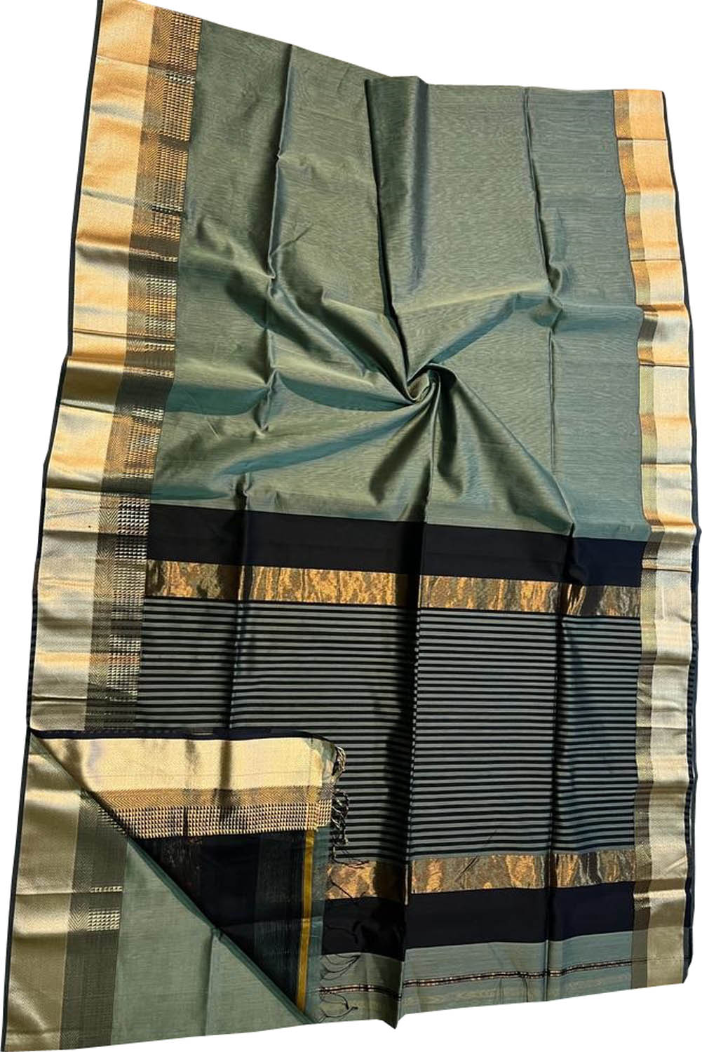 Grey Handloom Maheshwari Silk Cotton Saree - Luxurion World