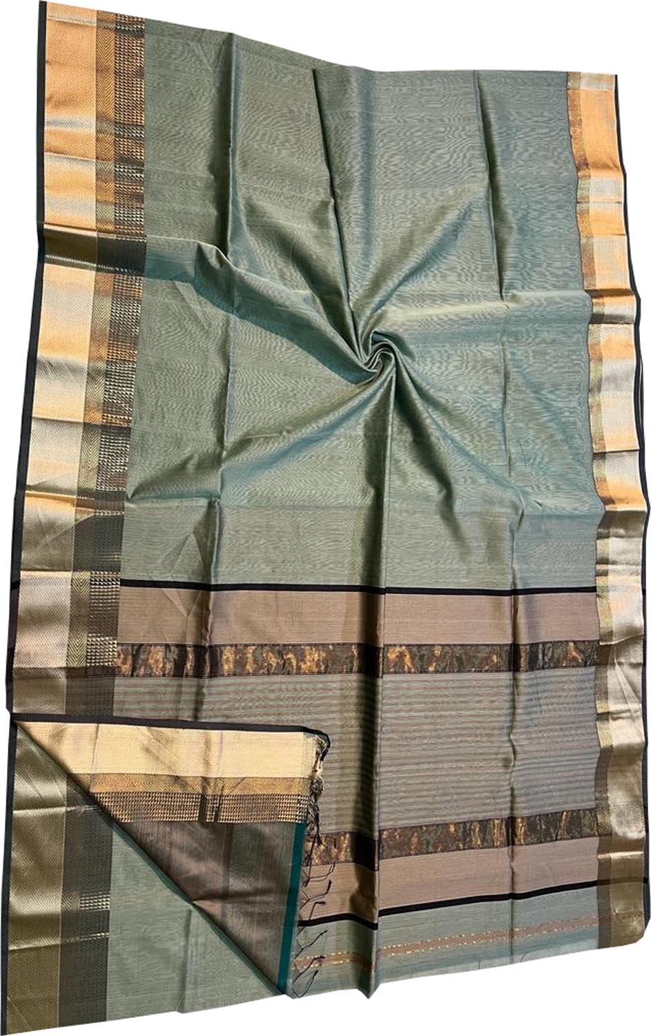 Grey Handloom Maheshwari Silk Cotton Saree - Luxurion World