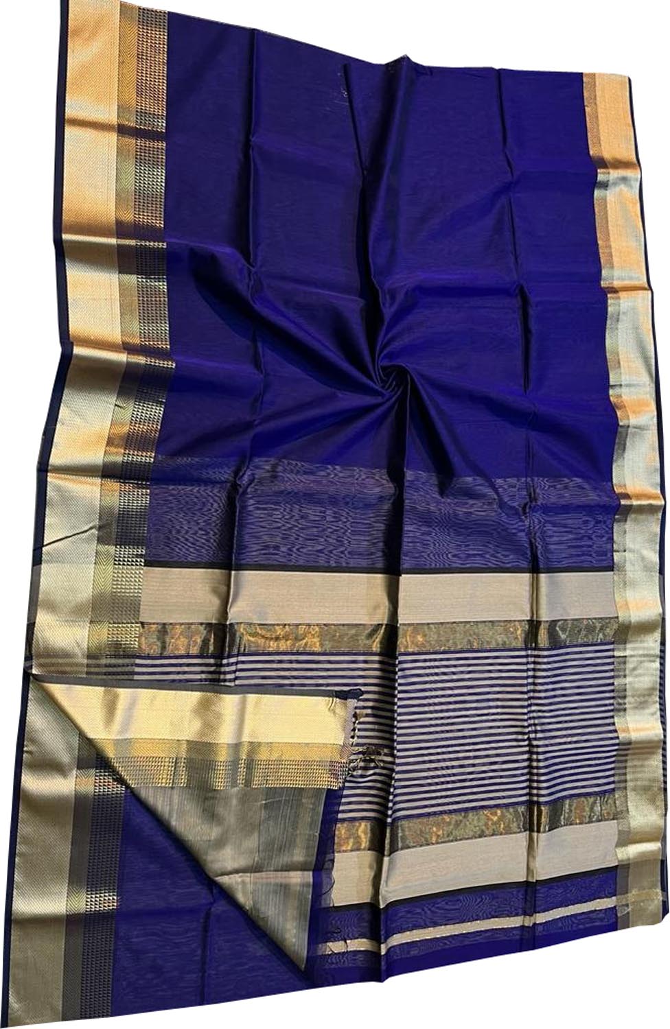 Blue Handloom Maheshwari Silk Cotton Saree - Luxurion World