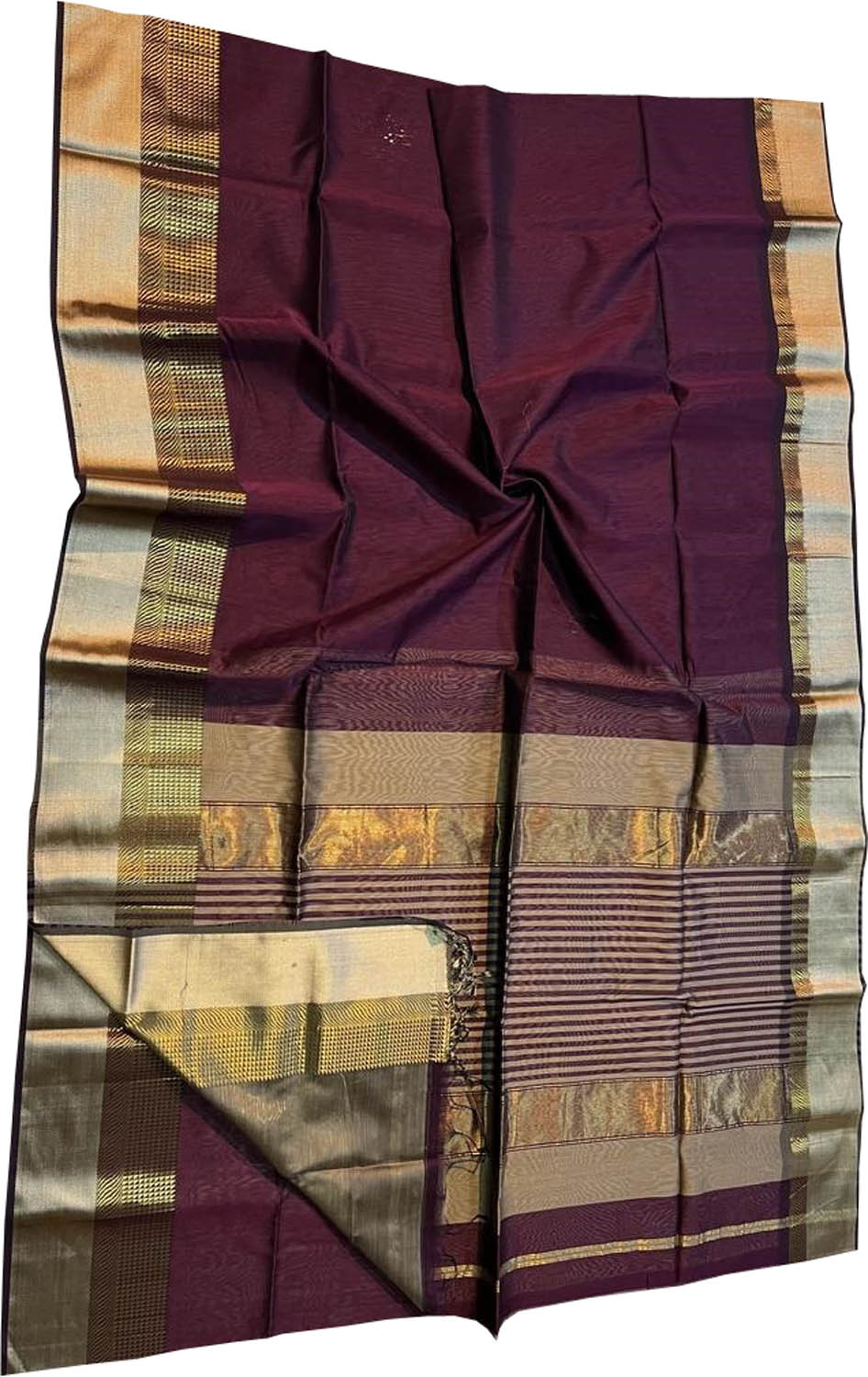 Brown Handloom Maheshwari Silk Cotton Saree - Luxurion World