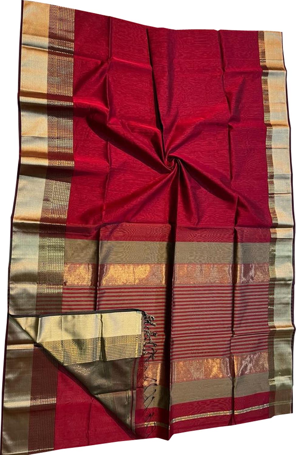 Red Handloom Maheshwari Silk Cotton Saree - Luxurion World