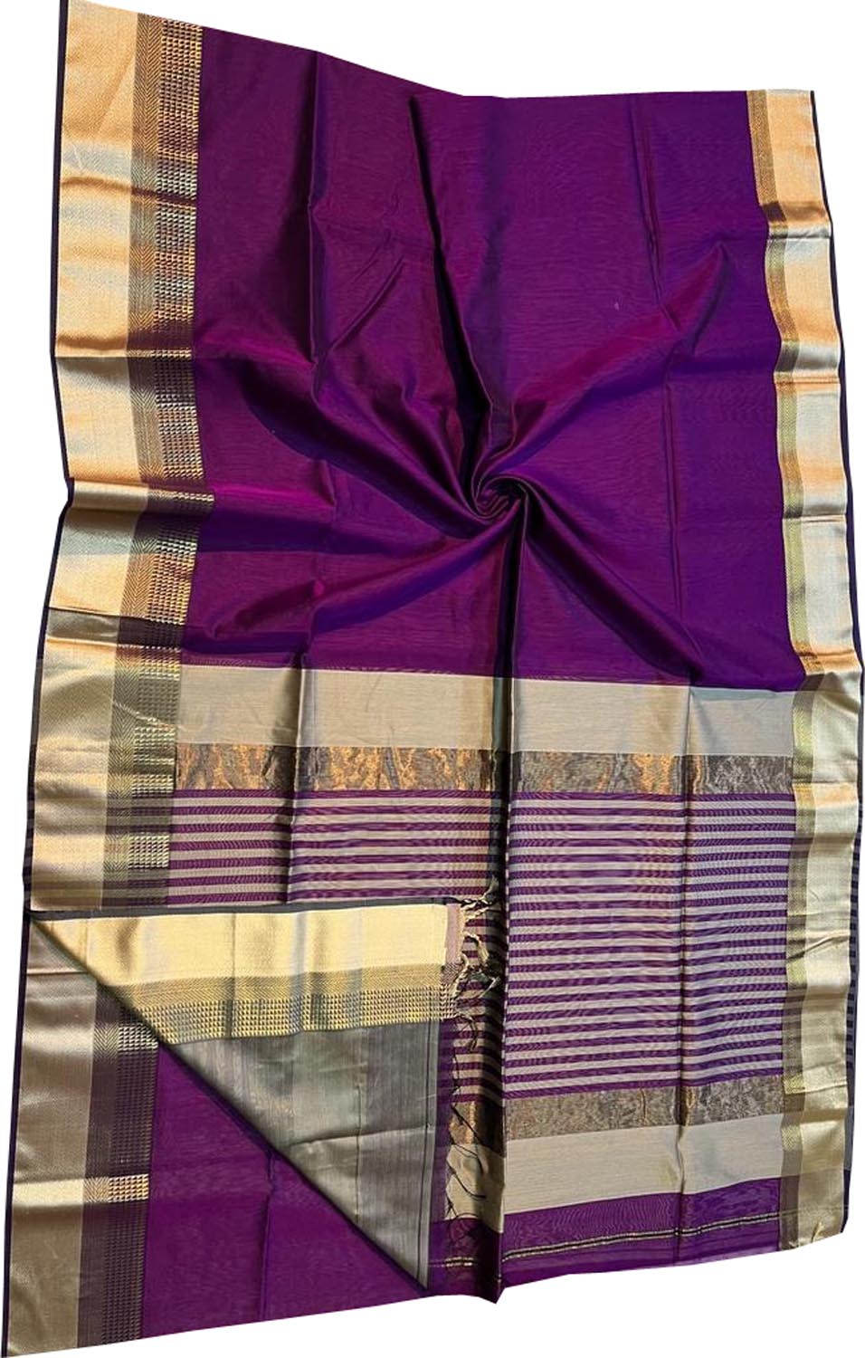 Purple Handloom Maheshwari Silk Cotton Saree - Luxurion World