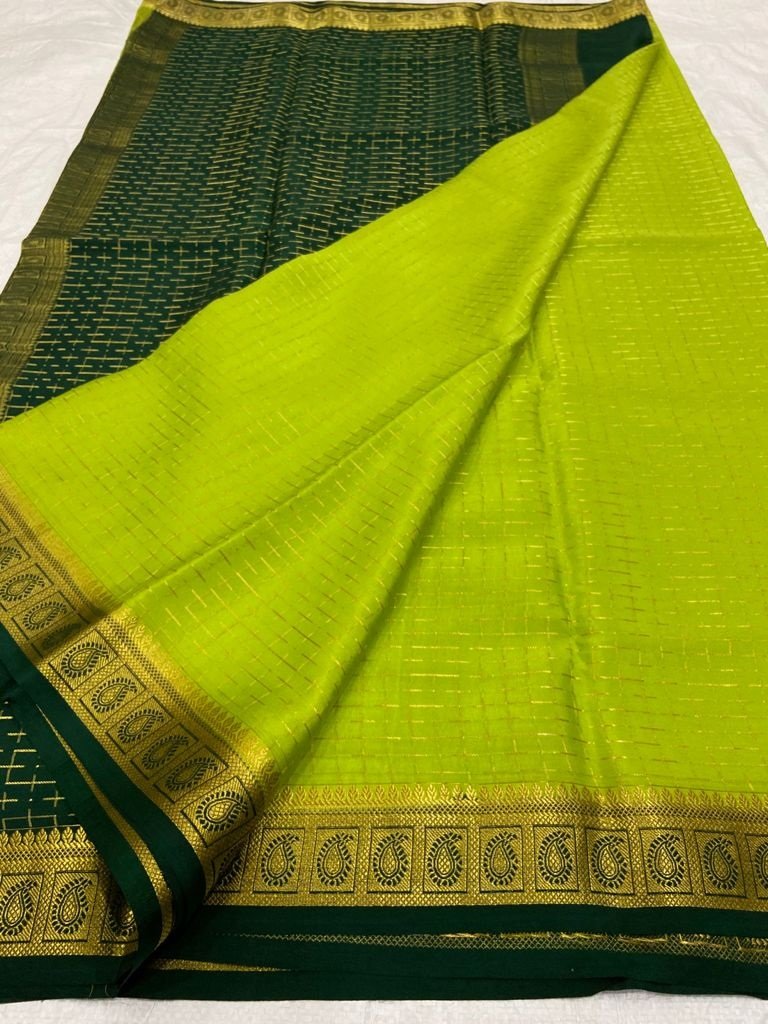 Green Handloom Mysore Crepe Silk Saree - Luxurion World