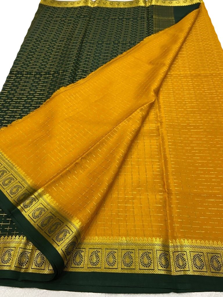 Yellow Handloom Mysore Crepe Silk Saree - Luxurion World