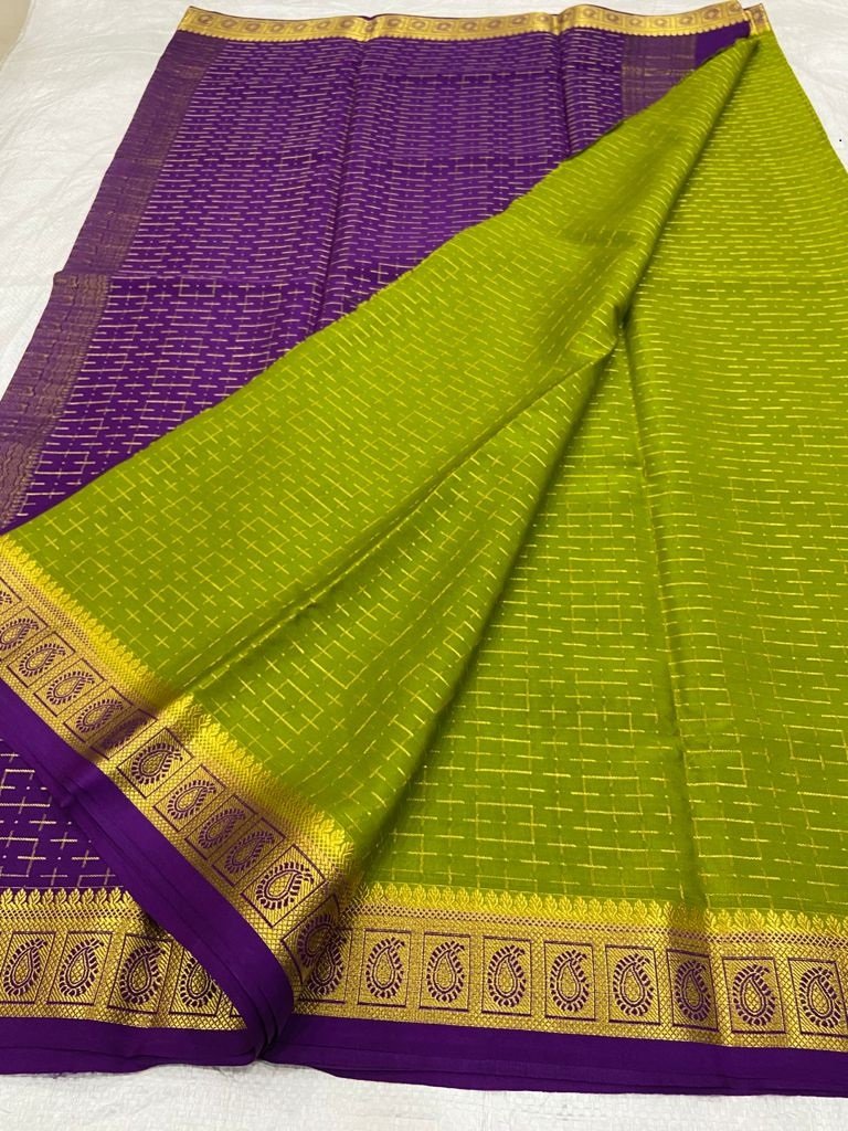 Green Handloom Mysore Crepe Silk Saree - Luxurion World