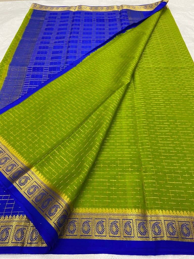 Green Handloom Mysore Crepe Silk Saree - Luxurion World