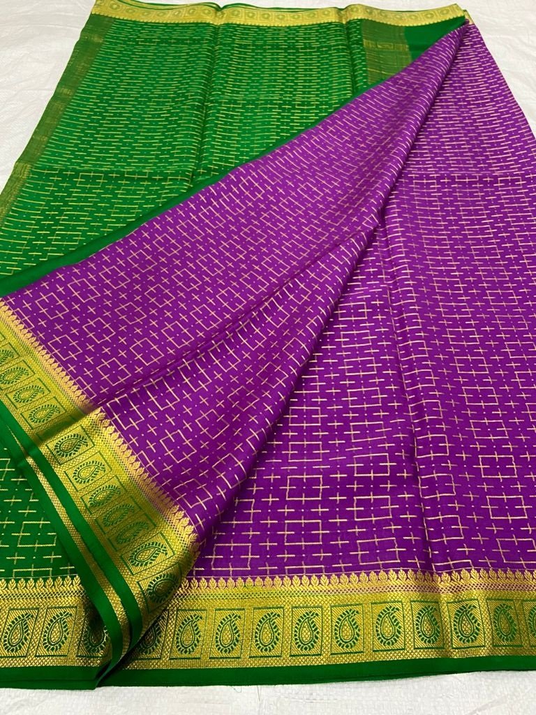 Purple Handloom Mysore Crepe Silk Saree - Luxurion World
