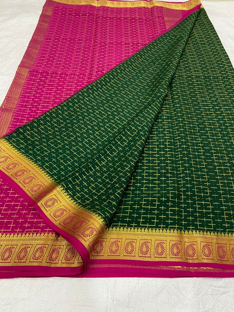 Green Handloom Mysore Crepe Silk Saree - Luxurion World