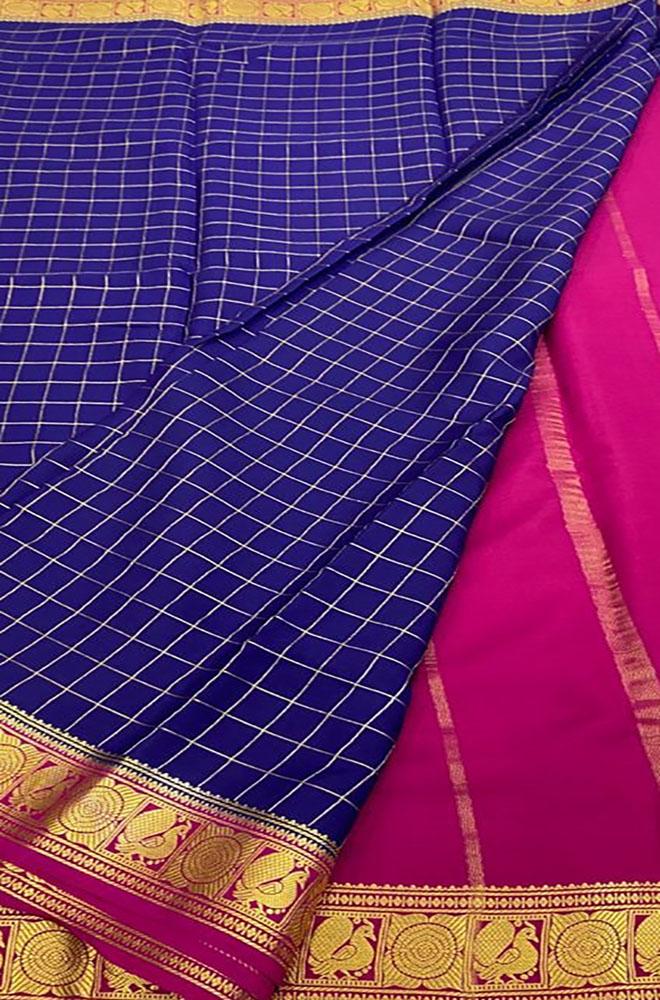 Blue Handloom Mysore Crepe Silk Saree - Luxurion World
