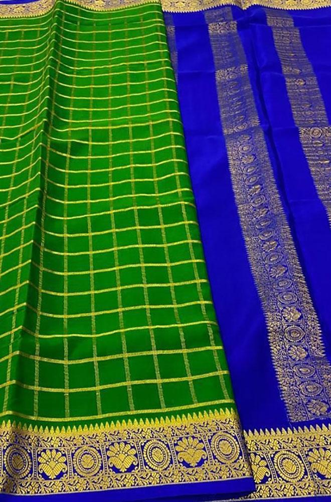 Green Handloom Mysore Crepe Silk Saree - Luxurion World