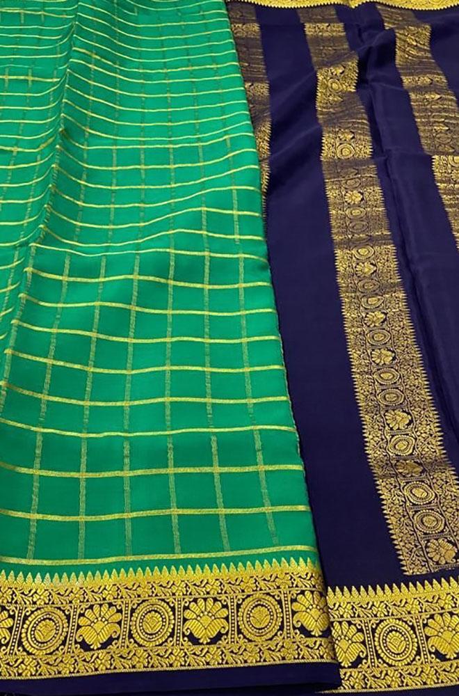 Green Handloom Mysore Crepe Silk Saree - Luxurion World