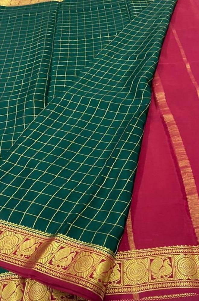 Green Handloom Mysore Crepe Silk Saree - Luxurion World
