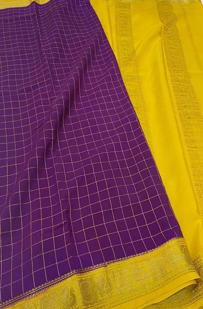 Purple Handloom Mysore Crepe Silk Saree - Luxurion World