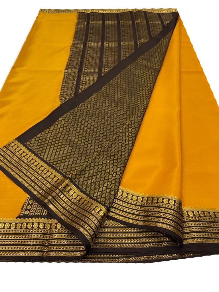 Yellow Handloom Mysore Crepe Silk Saree - Luxurion World