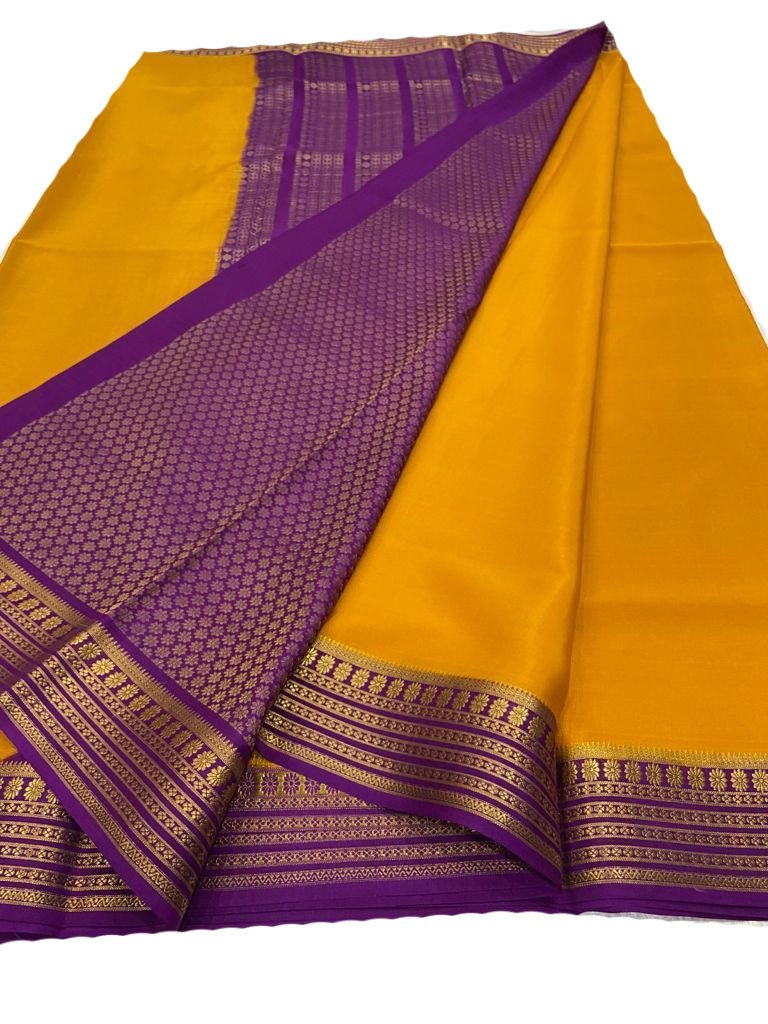 Yellow Handloom Mysore Crepe Silk Saree - Luxurion World