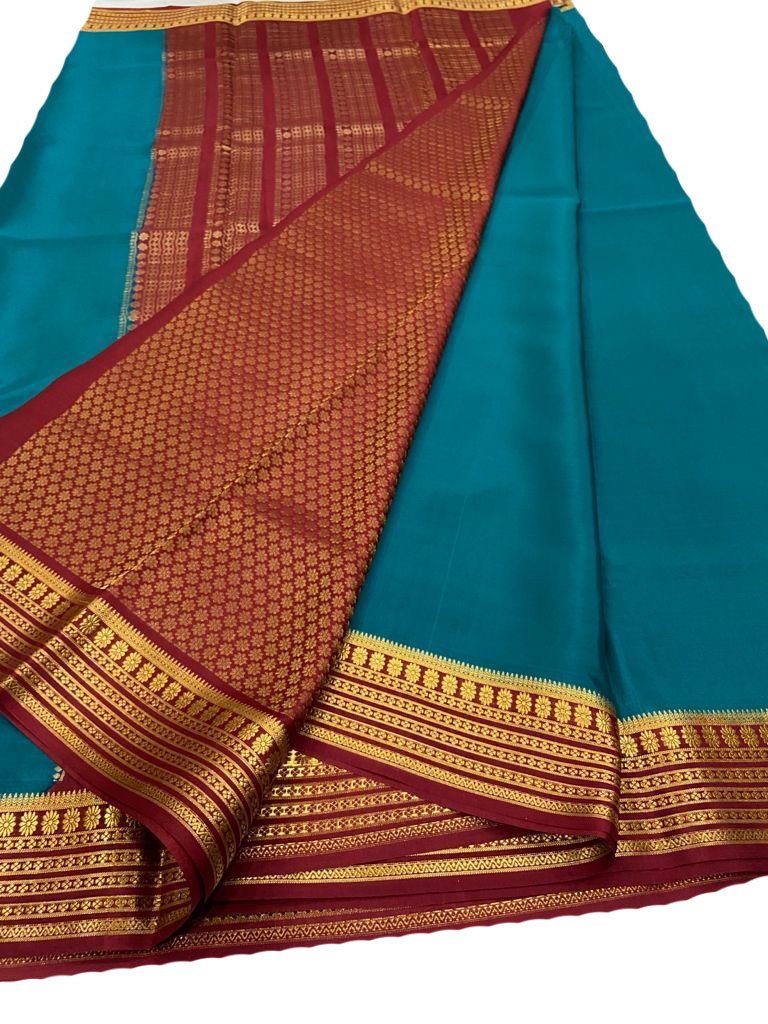Blue Handloom Mysore Crepe Silk Saree - Luxurion World