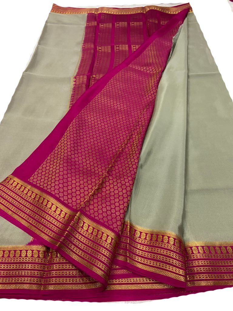 Grey Handloom Mysore Crepe Silk Saree - Luxurion World