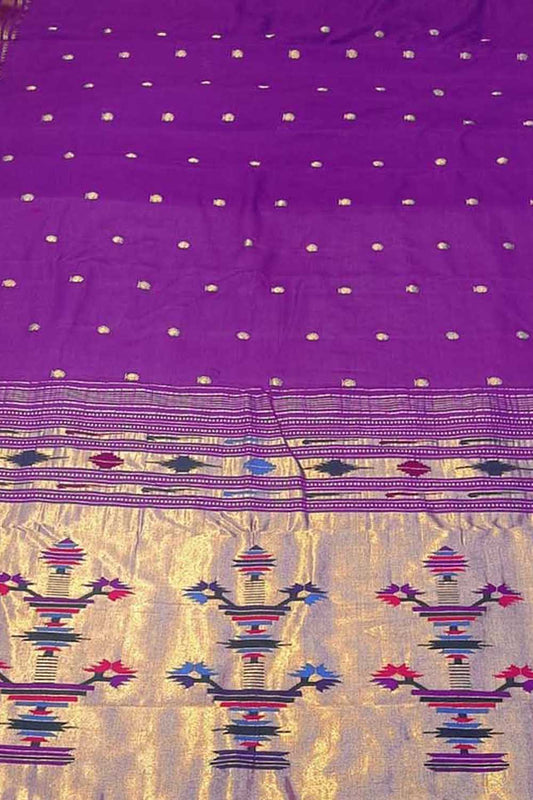 Pure Cotton Purple Paithani Handloom Saree - Traditional Elegance