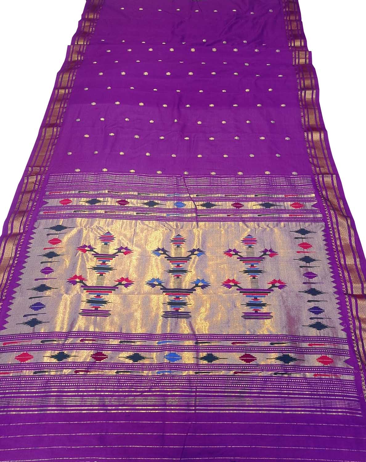 Pure Cotton Purple Paithani Handloom Saree - Traditional Elegance - Luxurion World