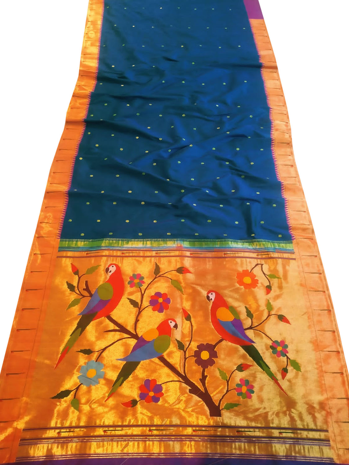 Blue Paithani Handloom Pure Silk Muniya Border Saree - Luxurion World