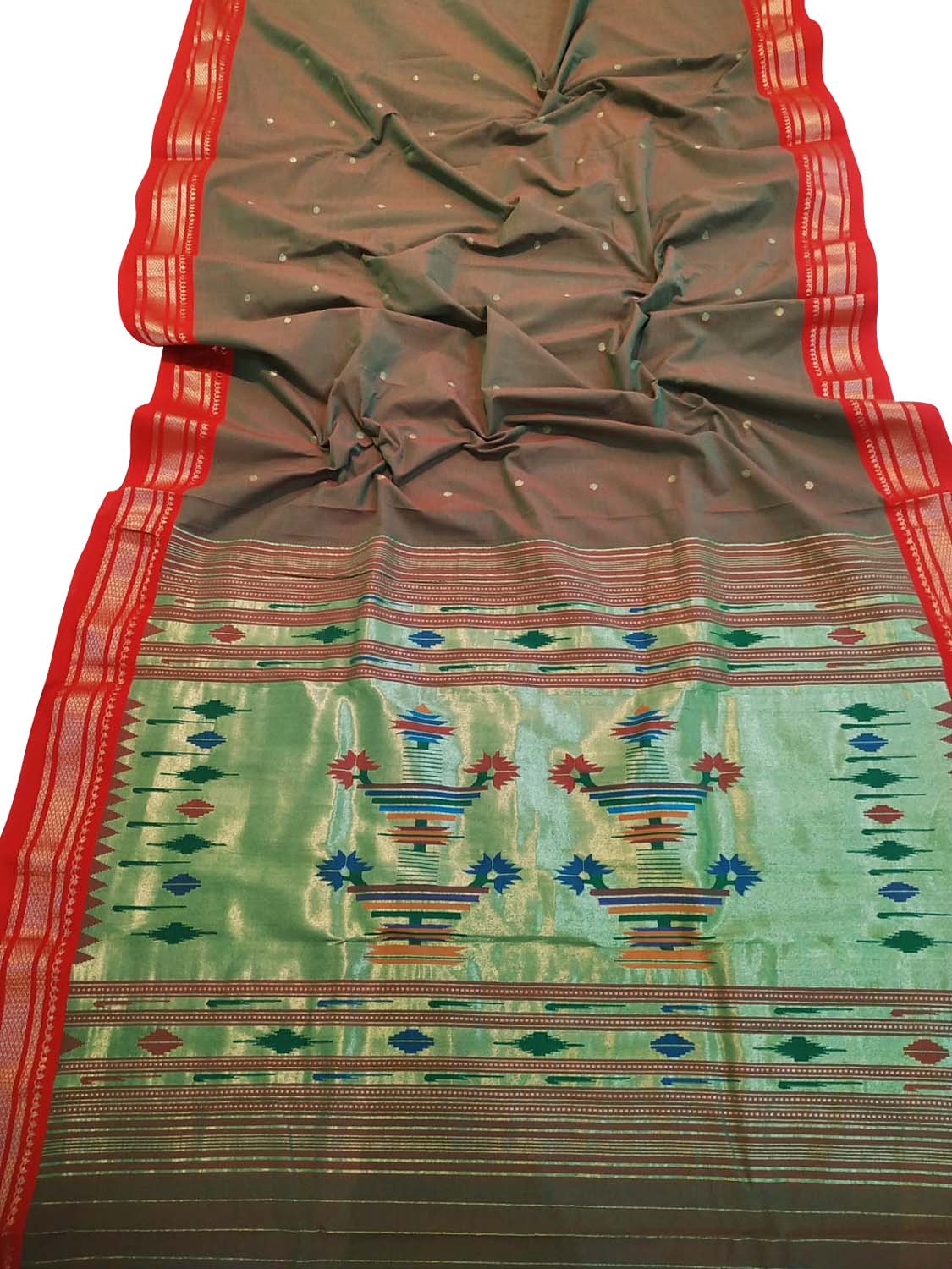 Green Paithani Handloom Pure Cotton Saree - Luxurion World