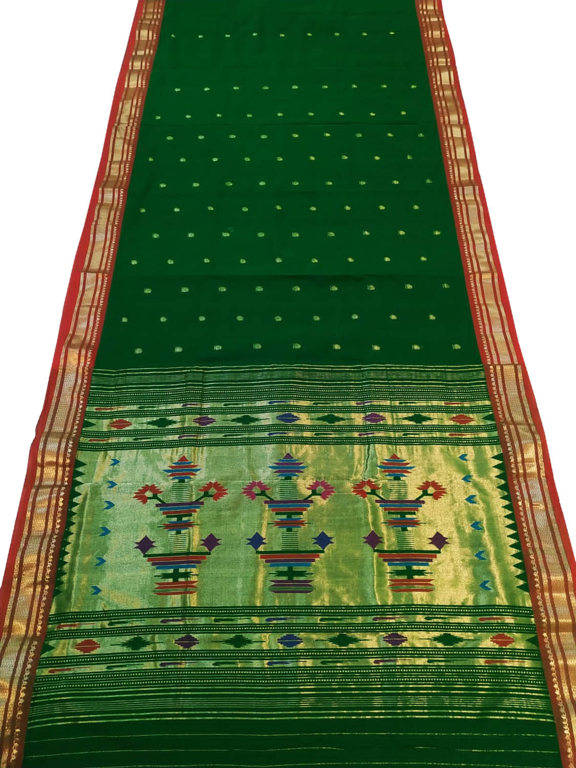 Green Paithani Handloom Pure Cotton Saree - Luxurion World