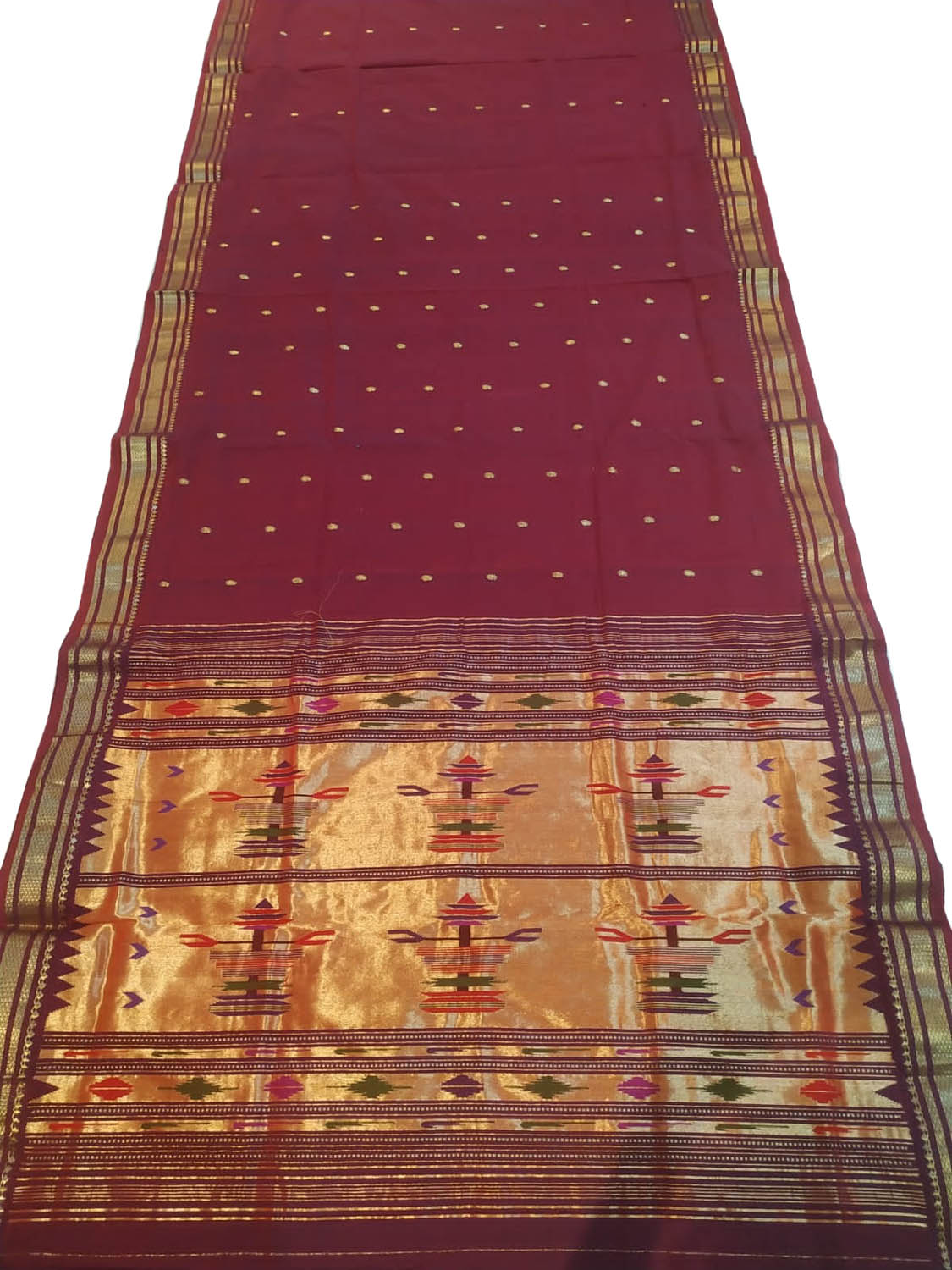 Maroon Paithani Handloom Pure Cotton Saree - Luxurion World