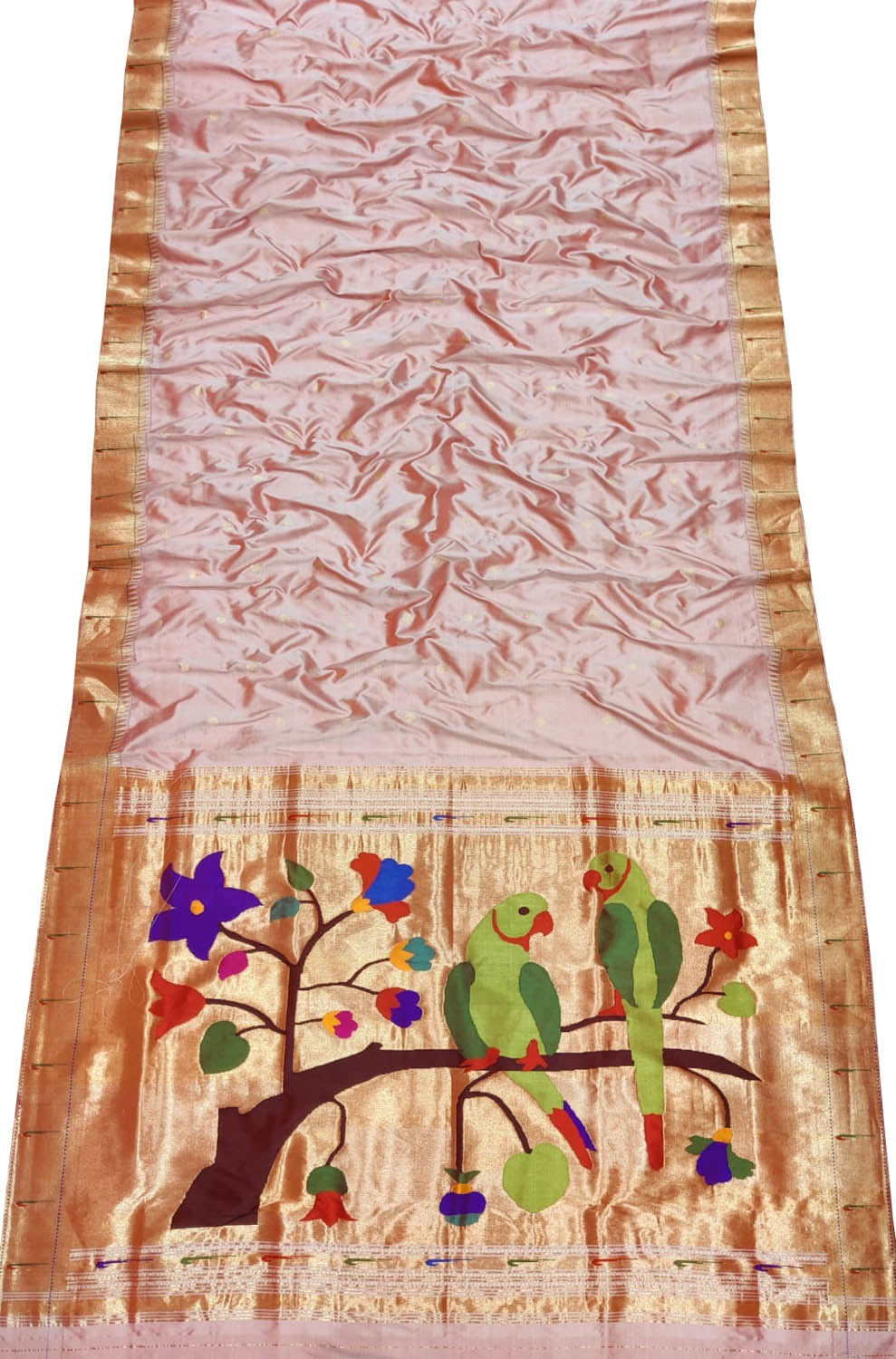 Pink Handloom Paithani Pure Silk Parrot Design Muniya Border Saree - Luxurion World