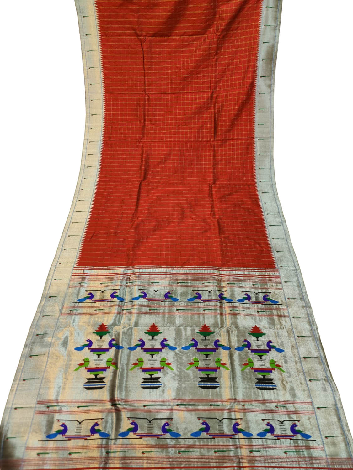 Stunning Orange Handloom Paithani Silk Saree with Muniya Border - Luxurion World