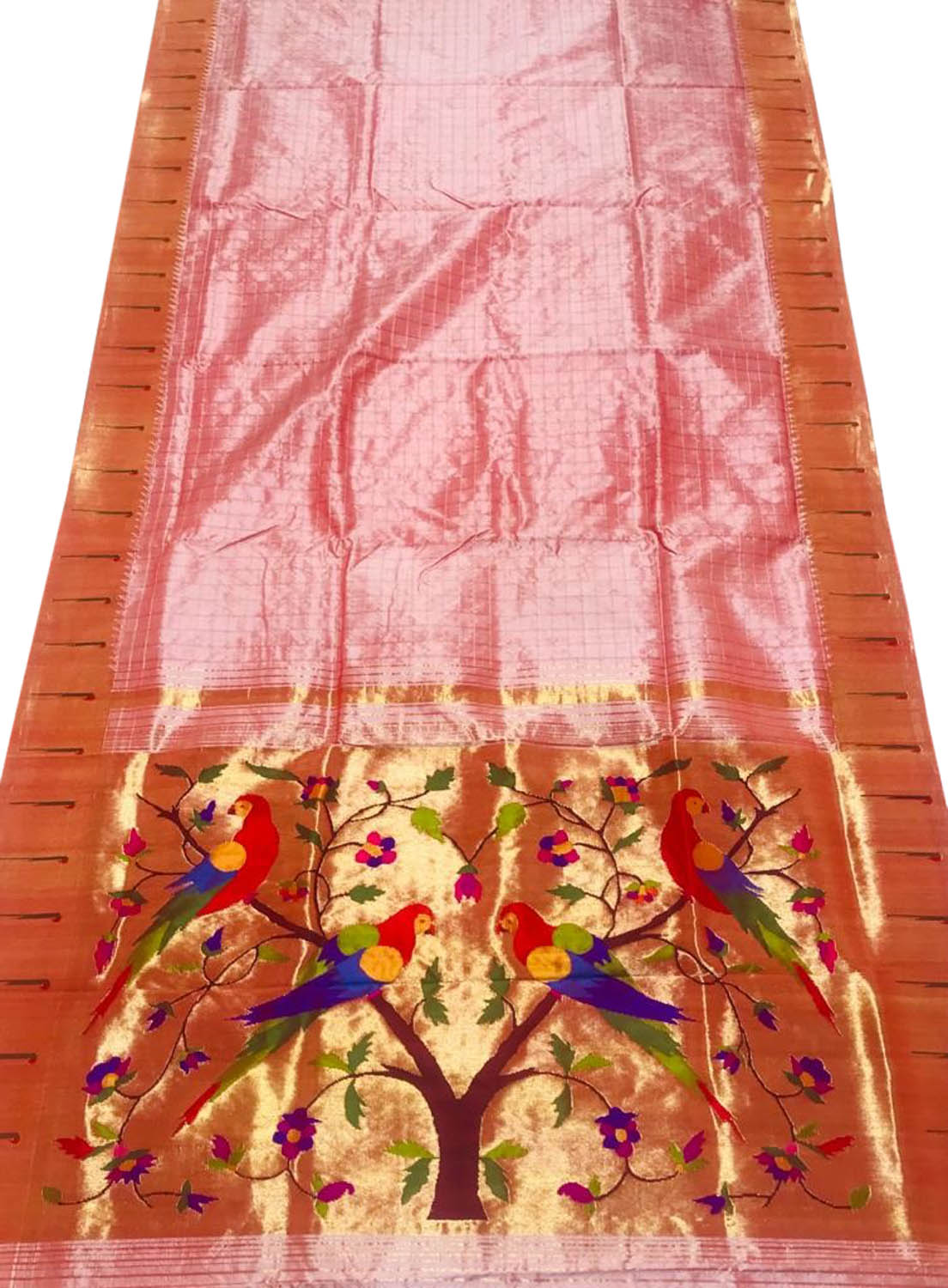 Pure Silk Pink Paithani Saree with Muniya Border - Handloom Beauty - Luxurion World