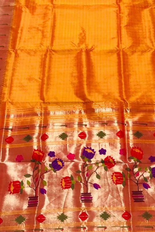Stunning Orange Paithani Handloom Silk Saree with Muniya Border - Luxurion World