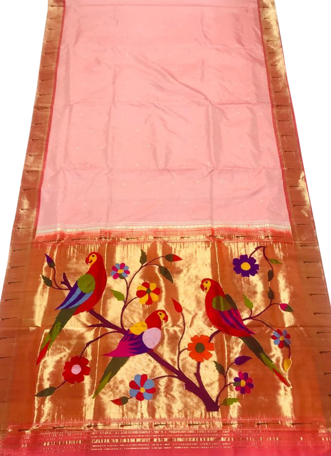 Pure Silk Pink Paithani Saree with Muniya Border - Handloom Beauty - Luxurion World