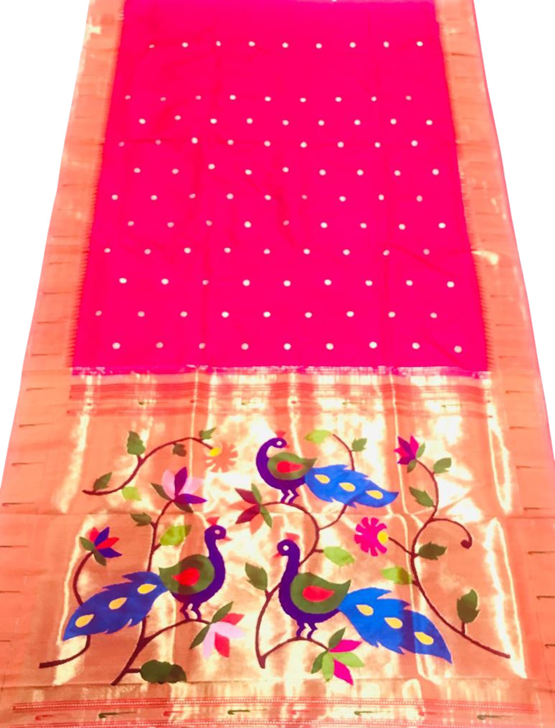 Pure Silk Pink Paithani Saree with Muniya Border - Handloom Beauty - Luxurion World