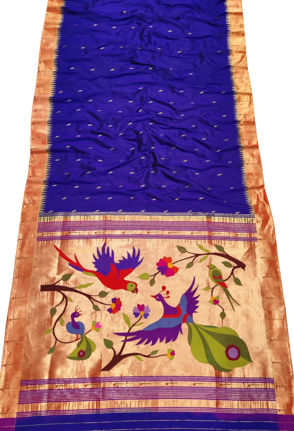 Blue Paithani Handloom Pure Silk Bird Design Muniya Border Saree - Luxurion World