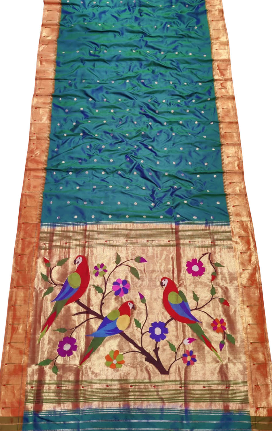 Blue Paithani Handloom Pure Silk Parrot Design Muniya Border Saree - Luxurion World