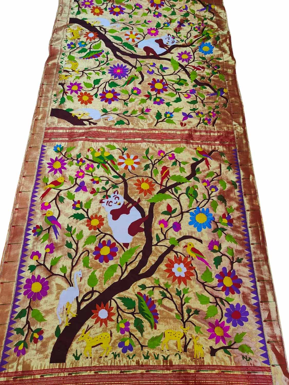 Multicolor Paithani Handloom Pure Silk Brocade Saree - Luxurion World