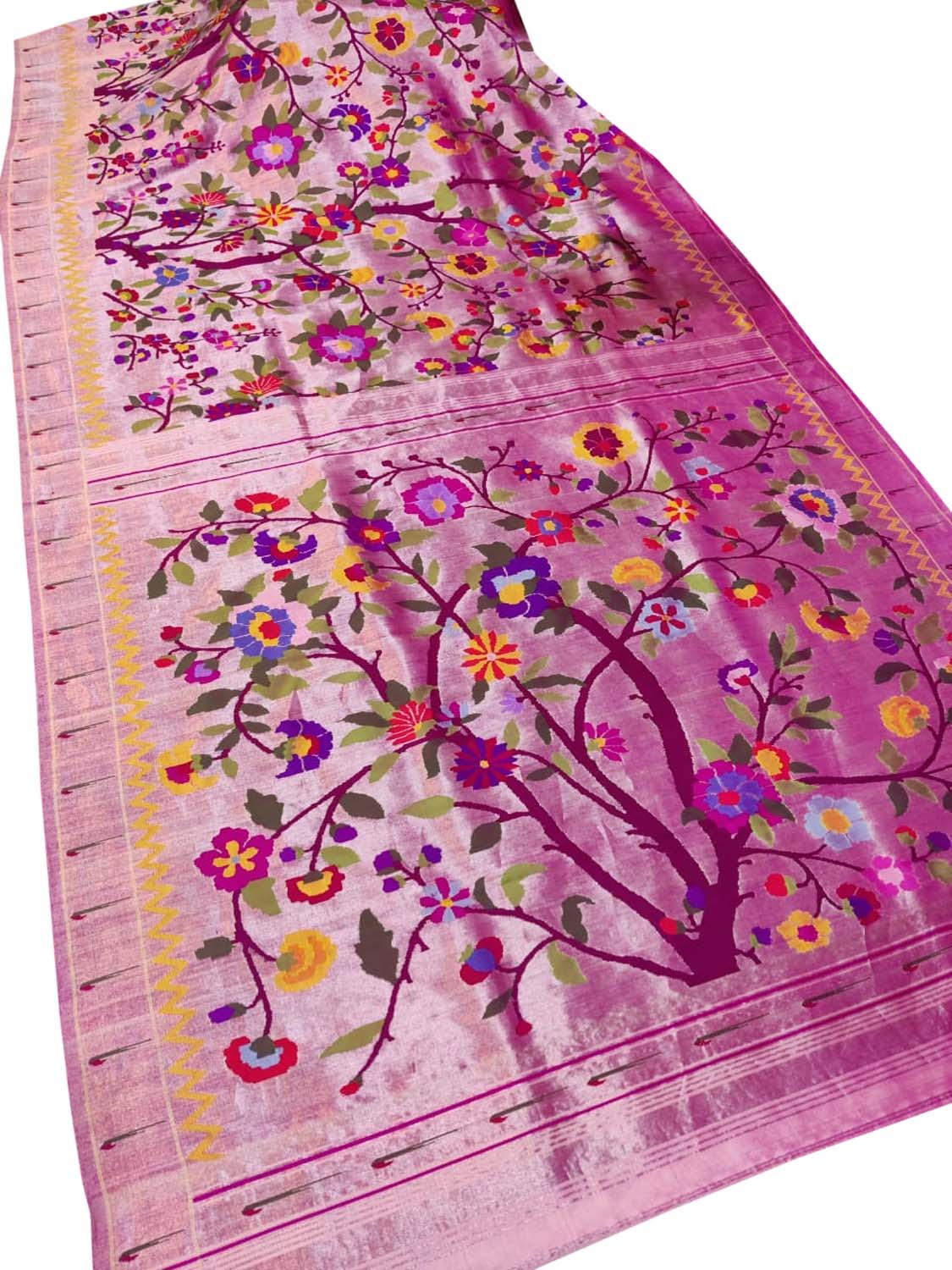 Pink Paithani Handloom Pure Silk Brocade Saree - Luxurion World