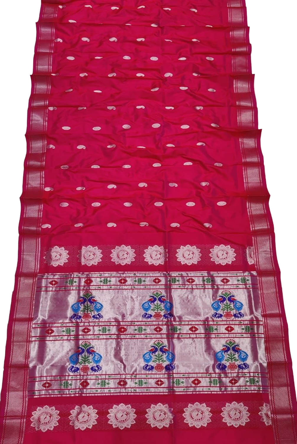 Pink Paithani Handloom Pure Silk Maharani Pallu Peacock Design Saree - Luxurion World