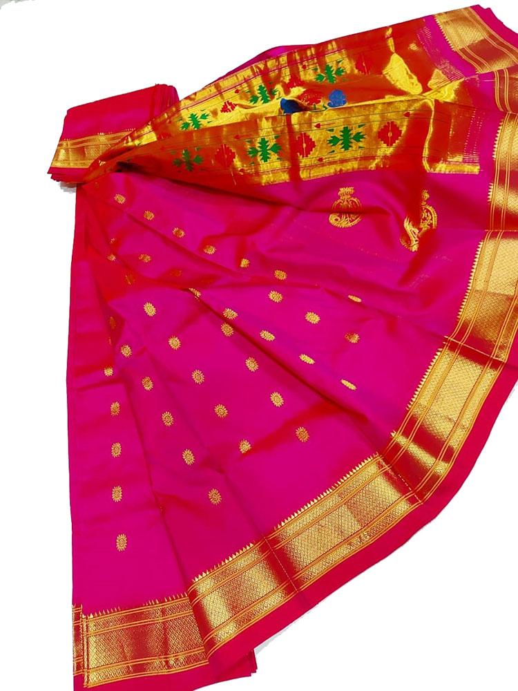 Pink Handloom Paithani Pure Silk Saree - Luxurion World