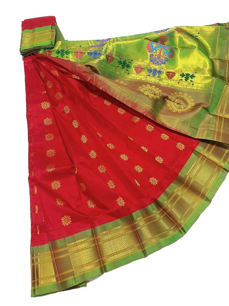Red Handloom Paithani Pure Silk Saree - Luxurion World