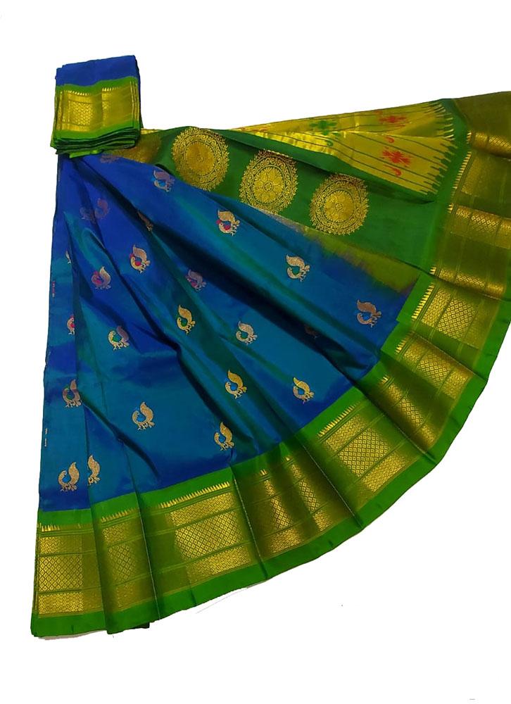 Blue Handloom Paithani Pure Silk Saree - Luxurion World