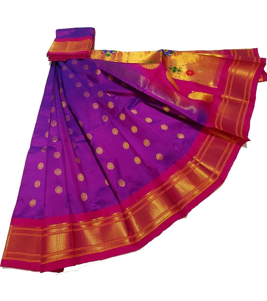 Purple Handloom Paithani Pure Silk Saree - Luxurion World