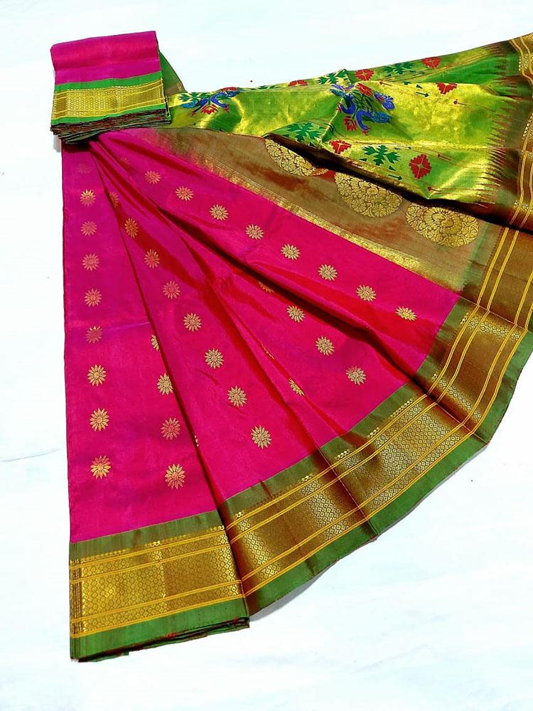 Pink Handloom Paithani Pure Silk Saree - Luxurion World