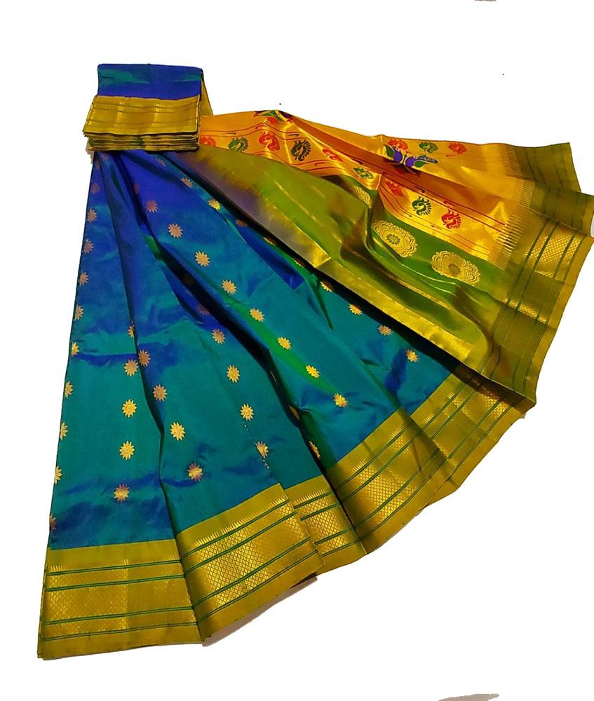 Blue Handloom Paithani Pure Silk Saree - Luxurion World
