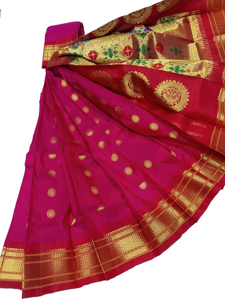 Pink Handloom Paithani Pure Silk Saree - Luxurion World