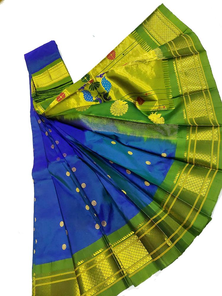 Blue Handloom Paithani Pure Silk Saree - Luxurion World