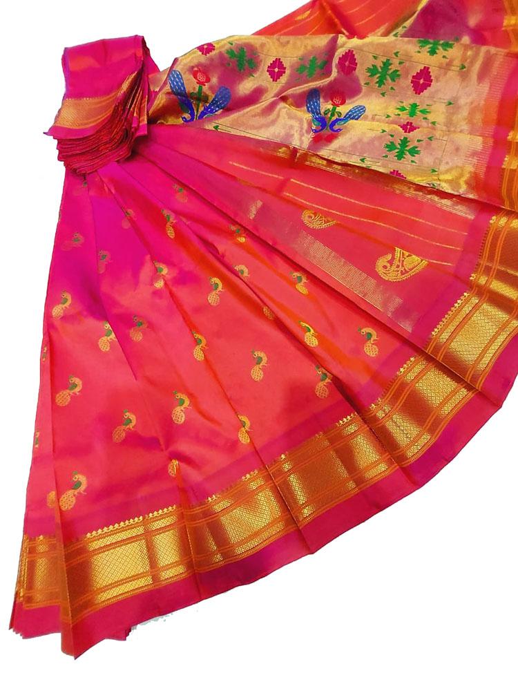 Pink Handloom Paithani Pure Silk Saree - Luxurion World